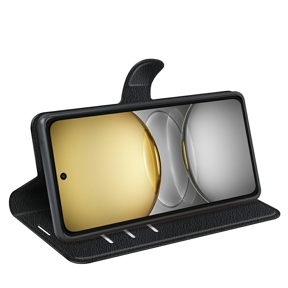 EIDERWOOD Realme C75 Konstläder Flip Fodral m. Korthållare & Ställfunktion - Svart