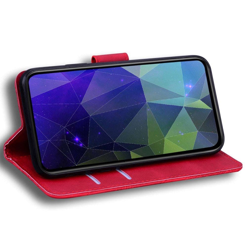 EIDERWOOD Motorola Moto G15 Konstläder Flip Fodral m. Korthållare & Ställfunktion - Röd