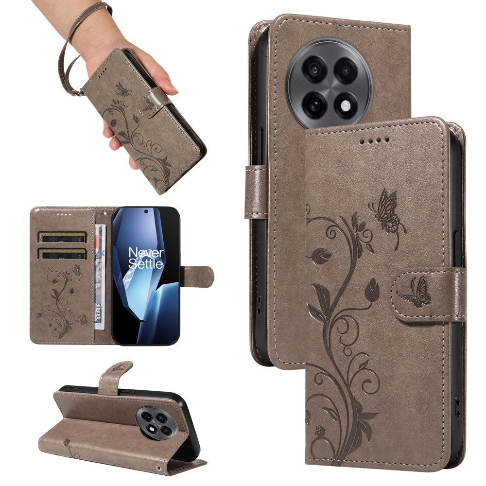 EIDERWOOD OnePlus 13R Fodral med Graverat Motiv - Korthållare och Stativfunktion - Grå