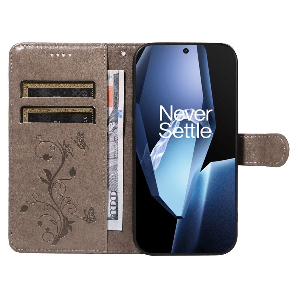 EIDERWOOD OnePlus 13R Fodral med Graverat Motiv - Korthållare och Stativfunktion - Grå