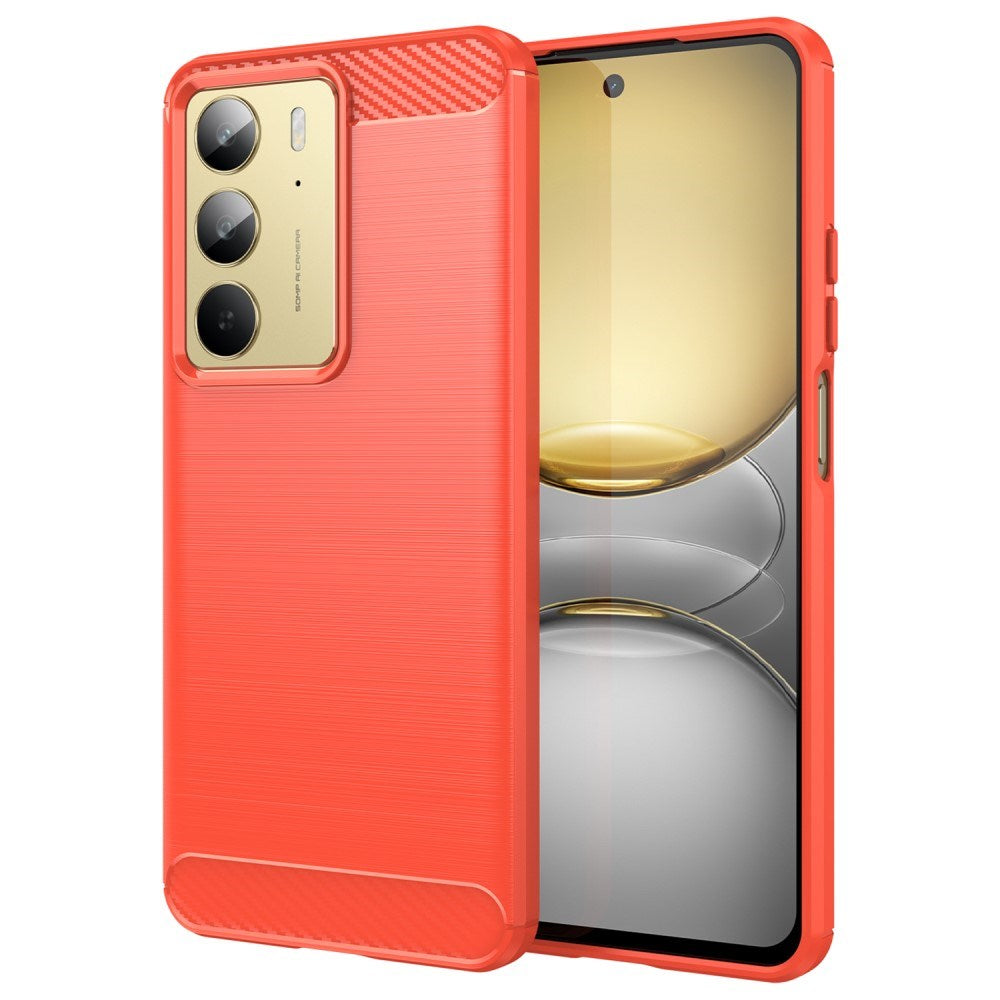 EIDERWOOD Realme C75 Brushed Carbon Fiber Flexibelt Plast Skal - Röd