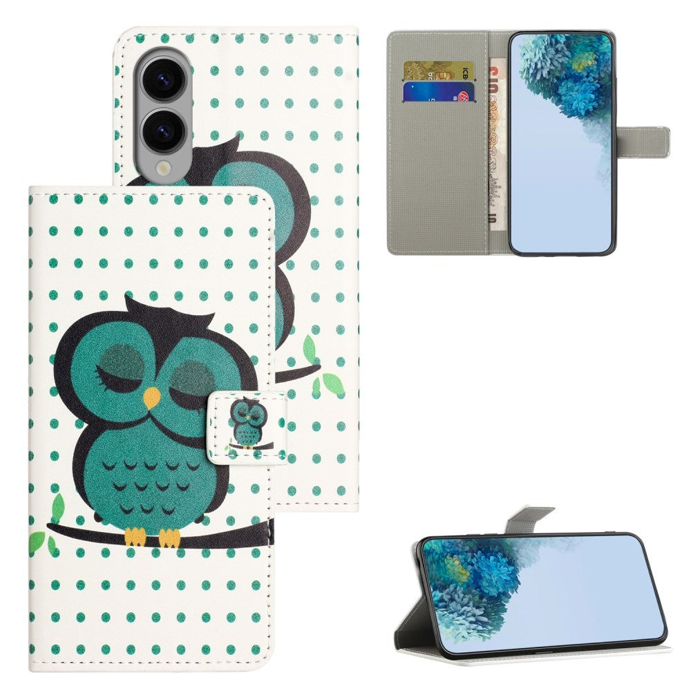 EIDERWOOD Samsung Galaxy S25 Edge Konstläder Plånboksfodral med Stativfunktion - Sovande Uggla