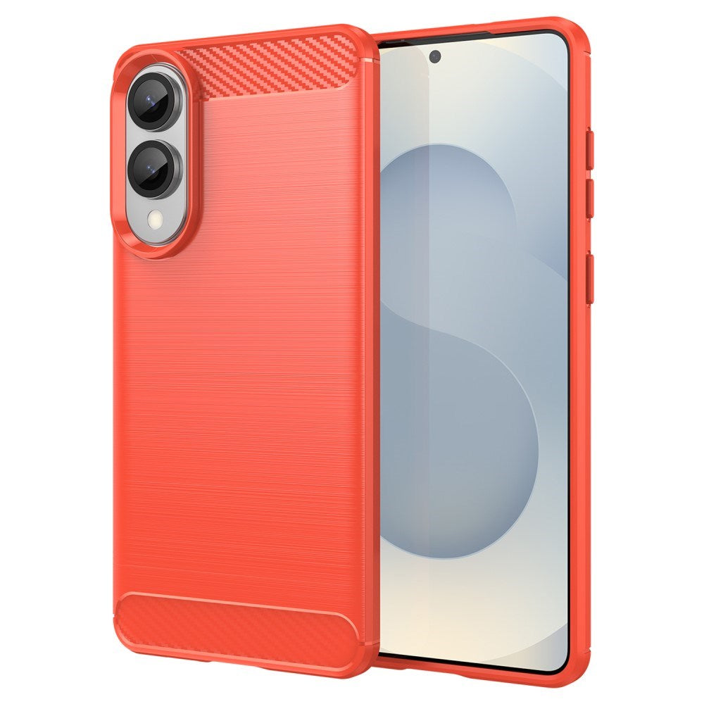 EIDERWOOD Samsung Galaxy S25 Edge Brushed Carbon Fiber Flexibelt Plast Skal - Röd