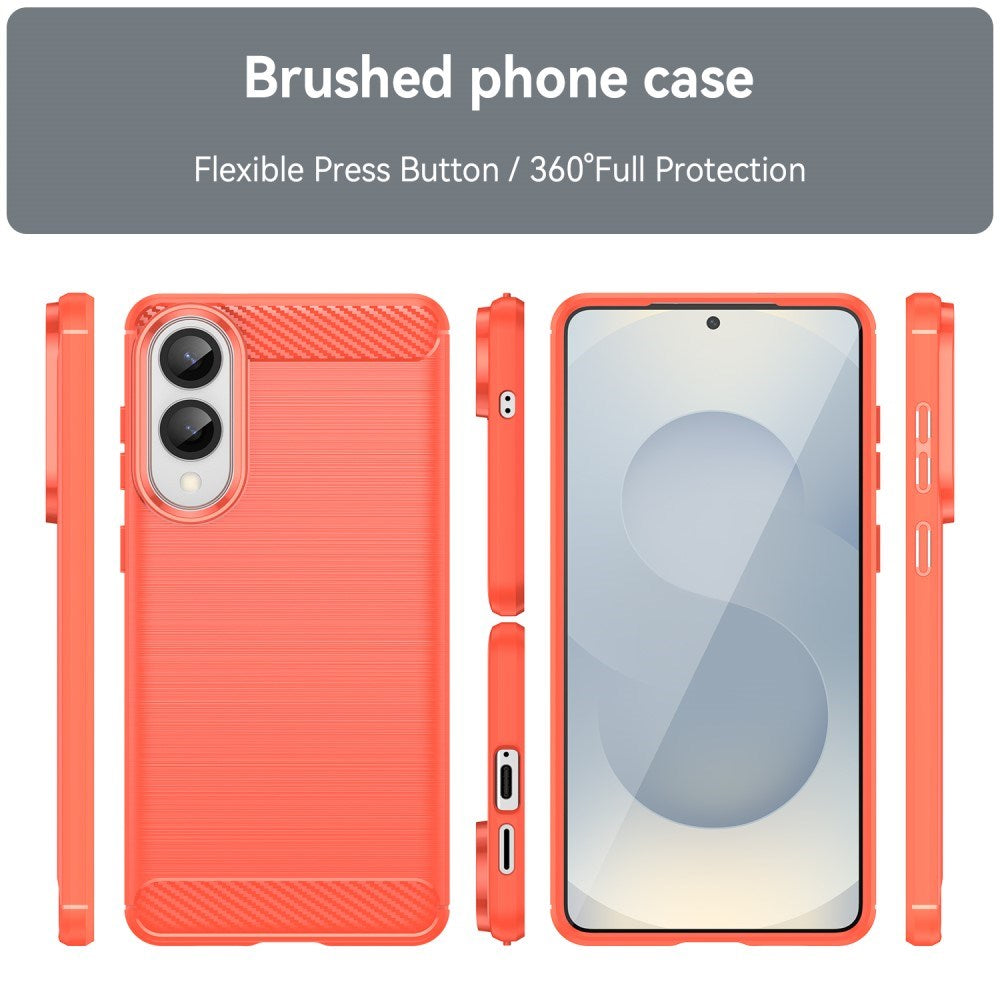 EIDERWOOD Samsung Galaxy S25 Edge Brushed Carbon Fiber Flexibelt Plast Skal - Röd