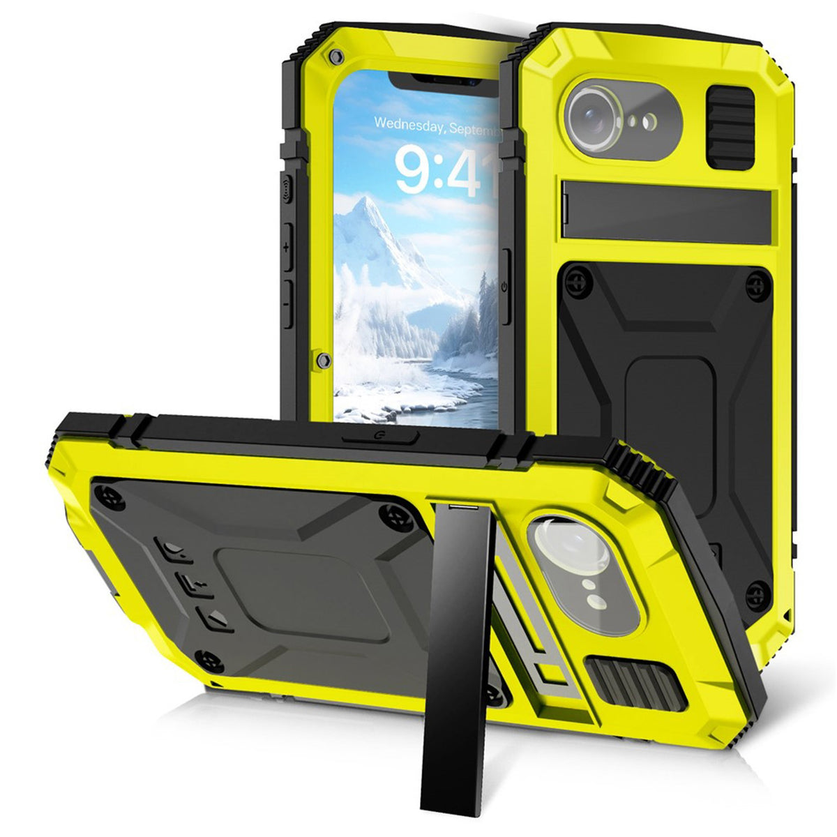 iPhone 17e / 16e R-JUST Hybrid Robust Skal m. Inbyggt Skärmskydd & Kickstand - Gul