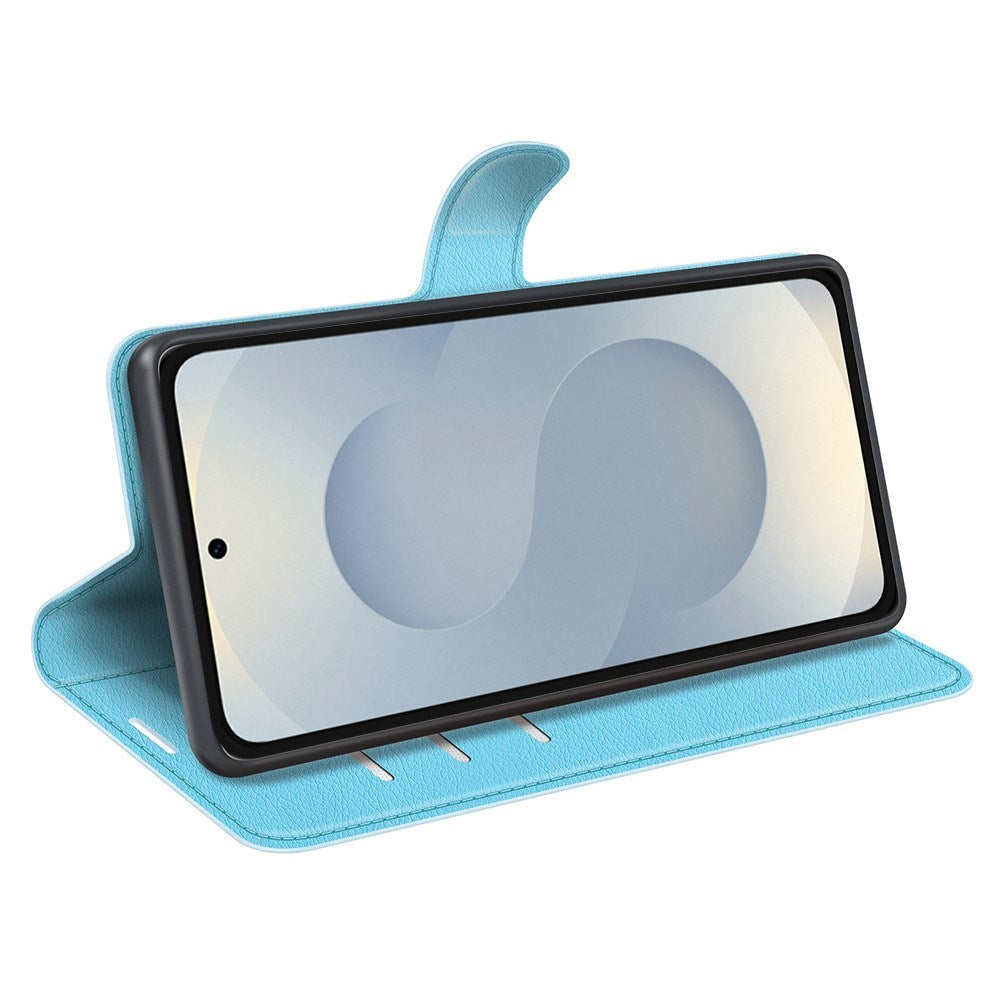 EIDERWOOD Samsung Galaxy S25 Edge Litchi Konstläder Fodral med Plånbok - Blå