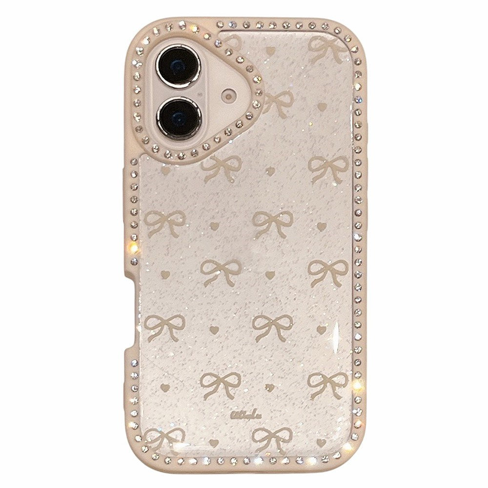 EIDERWOOD iPhone 16 Hybrid Skal med Rosetter och Strass - Genomskinlig / Vit