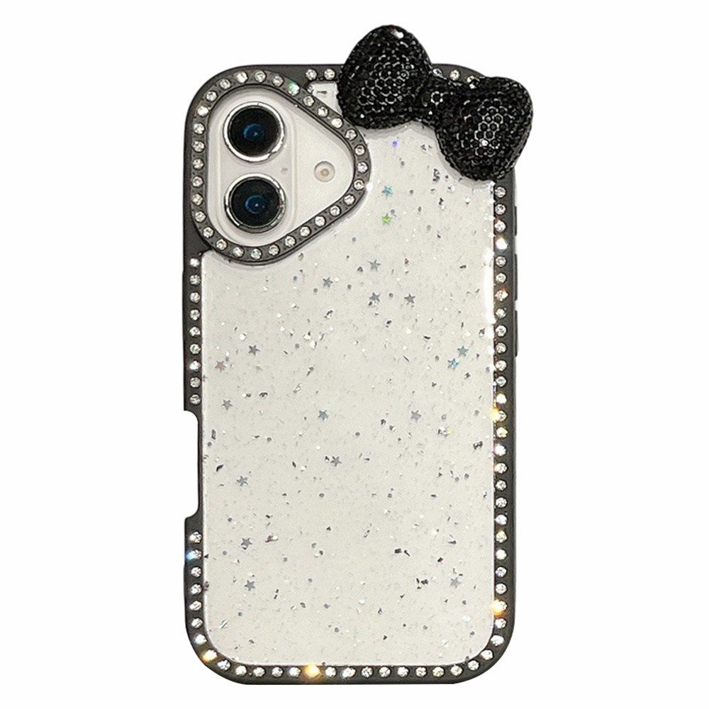 EIDERWOOD iPhone 16 Hybrid Skal med 3D Rosett och Strass - Genomskinlig / Svart
