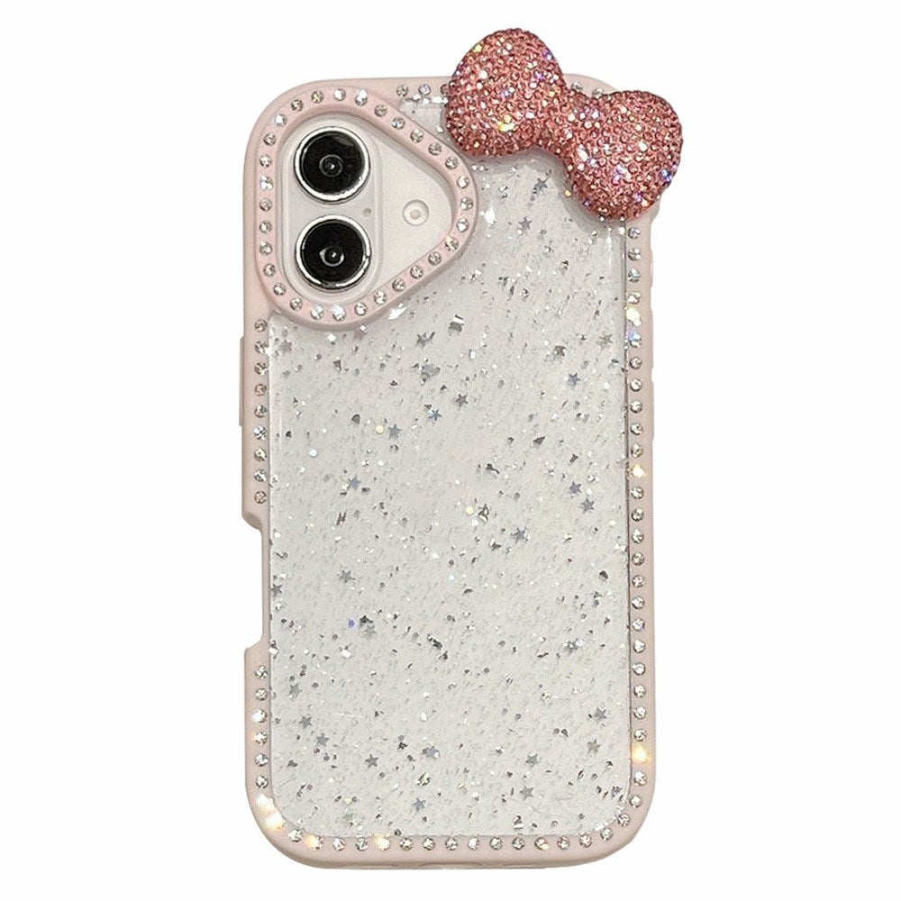 EIDERWOOD iPhone 16 Hybrid Skal med 3D Rosett och Strass - Genomskinlig / Rosa