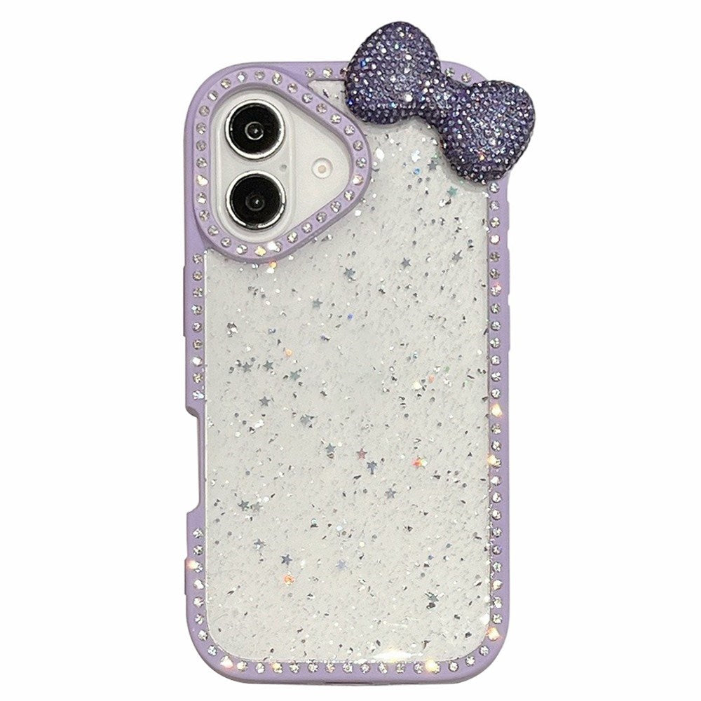 EIDERWOOD iPhone 16 Hybrid Skal med 3D Rosett och Strass - Genomskinlig / Lila