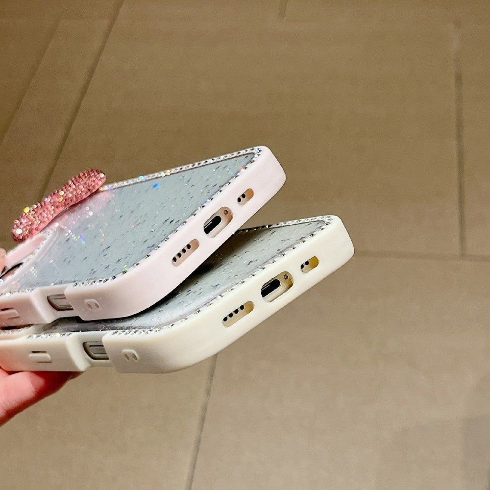 EIDERWOOD iPhone 16 Hybrid Skal med 3D Rosett och Strass - Genomskinlig / Lila