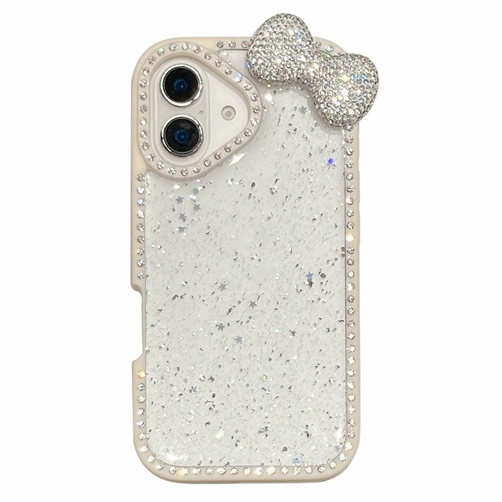 EIDERWOOD iPhone 16 Hybrid Skal med 3D Rosett och Strass - Genomskinlig / Vit