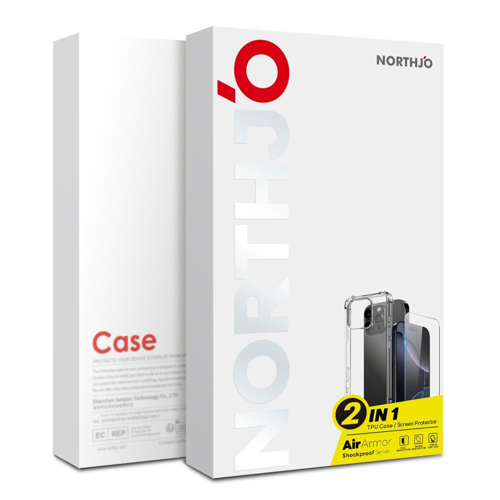 NORTHJO iPhone 15 Pro 2-i-1 Skyddspaket med Stötabsorberande Flexibelt Plast Skal & Härdat Skärmskyddsglas - Genomskinlig