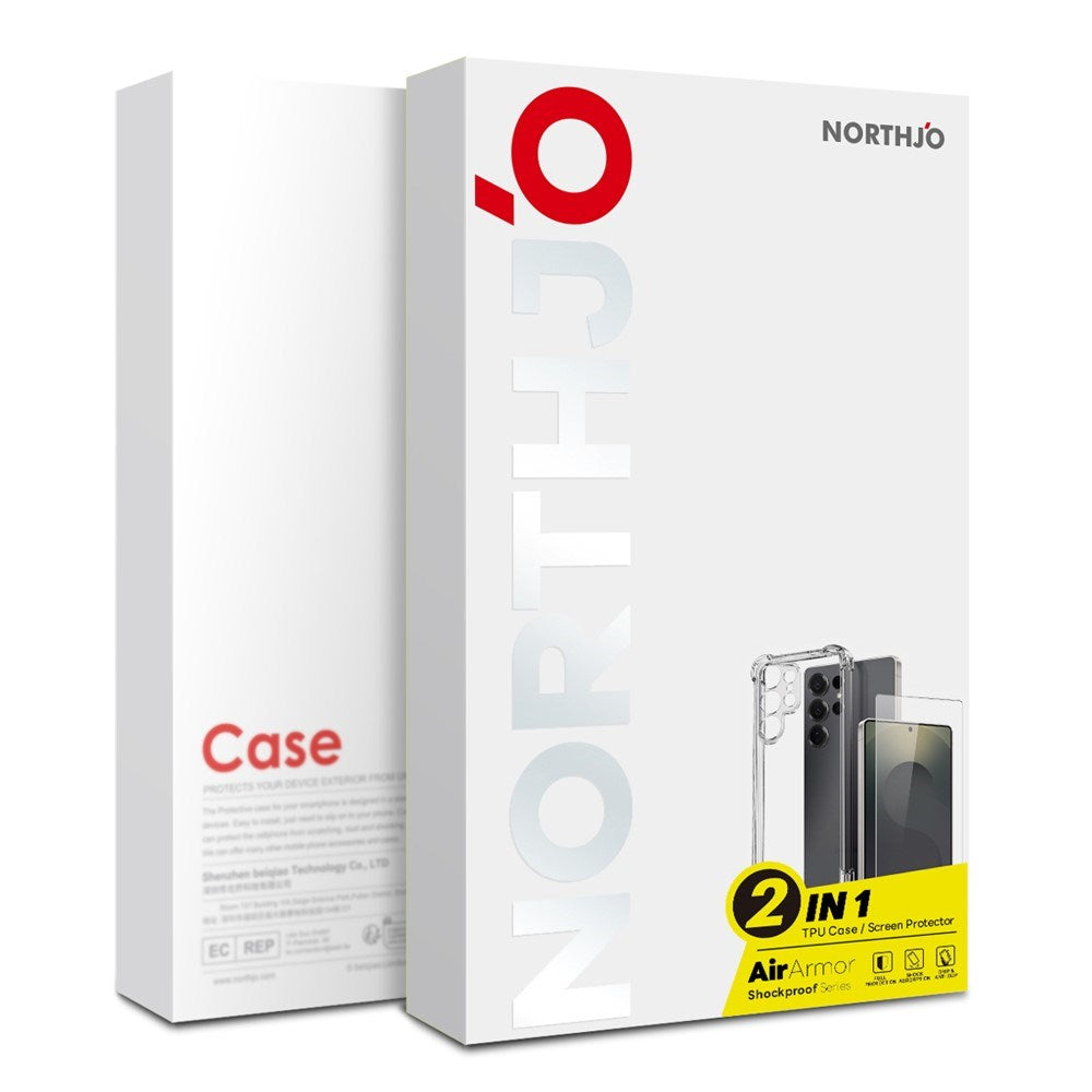 NORTHJO Samsung Galaxy S25 Ultra 2-i-1 Skyddspaket med Stötabsorberande Flexibelt Plast Skal & Härdat Skärmskyddsglas - Genomskinlig