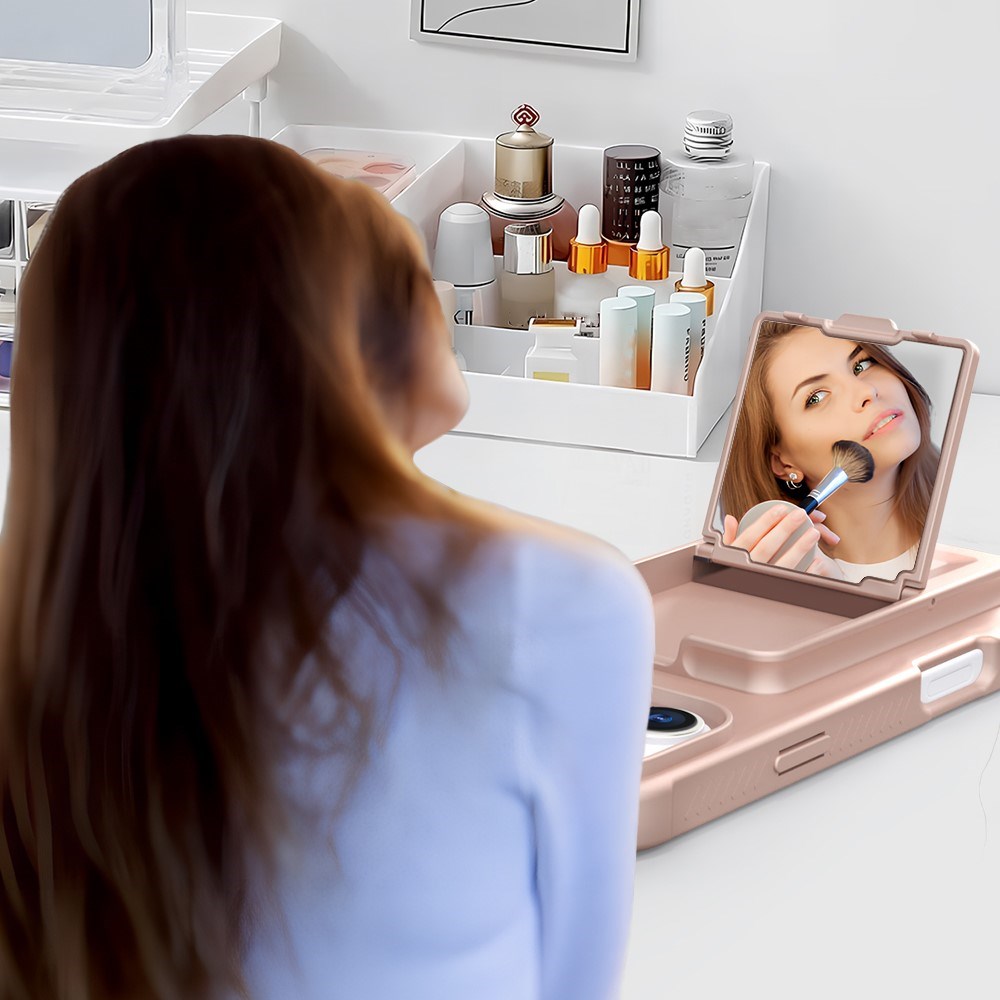 EIDERWOOD iPhone 16 Pro Max Flexibelt Plast Skal med Korthållare & Inbyggd Spegel – Rose Gold