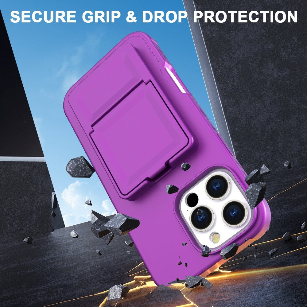 EIDERWOOD iPhone 16 Pro Max Flexibelt Plast Skal med Korthållare & Inbyggd Spegel – Mörklila