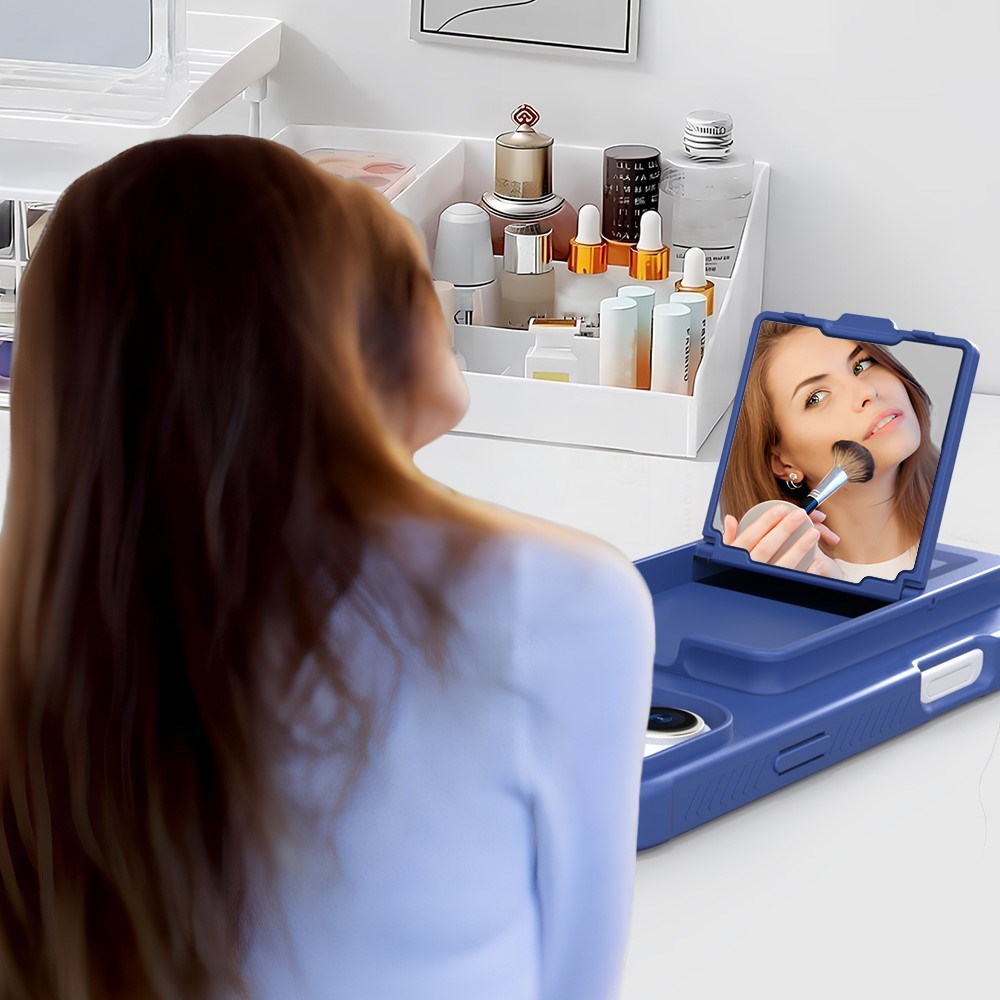 EIDERWOOD iPhone 16 Pro Max Flexibelt Plast Skal med Korthållare & Inbyggd Spegel – Blå