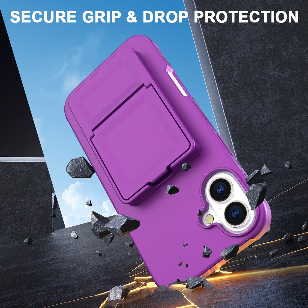 EIDERWOOD iPhone 16 Flexibelt Plast Skal med Korthållare & Inbyggd Spegel – Mörklila