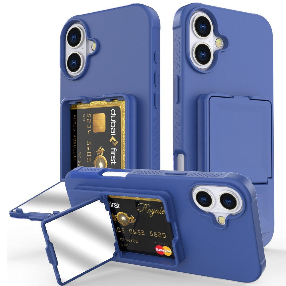 EIDERWOOD iPhone 16 Flexibelt Plast Skal med Korthållare & Inbyggd Spegel – Blå