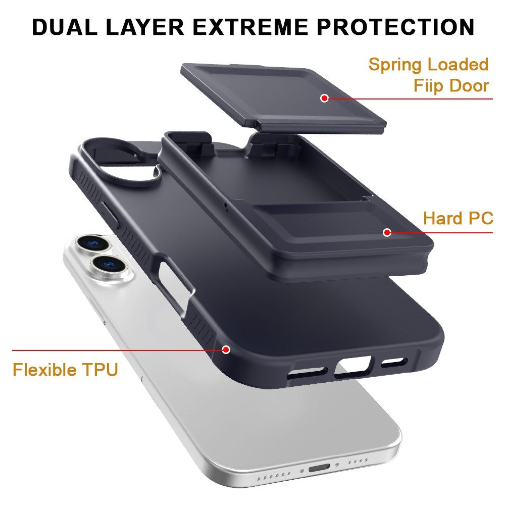 EIDERWOOD iPhone 16 Flexibelt Plast Skal med Korthållare & Inbyggd Spegel – Svart