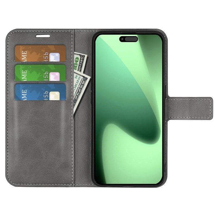 EIDERWOOD iPhone 17 Pro Max Konstläder Fodral m. Stativfunktion & Korthållare - Grå