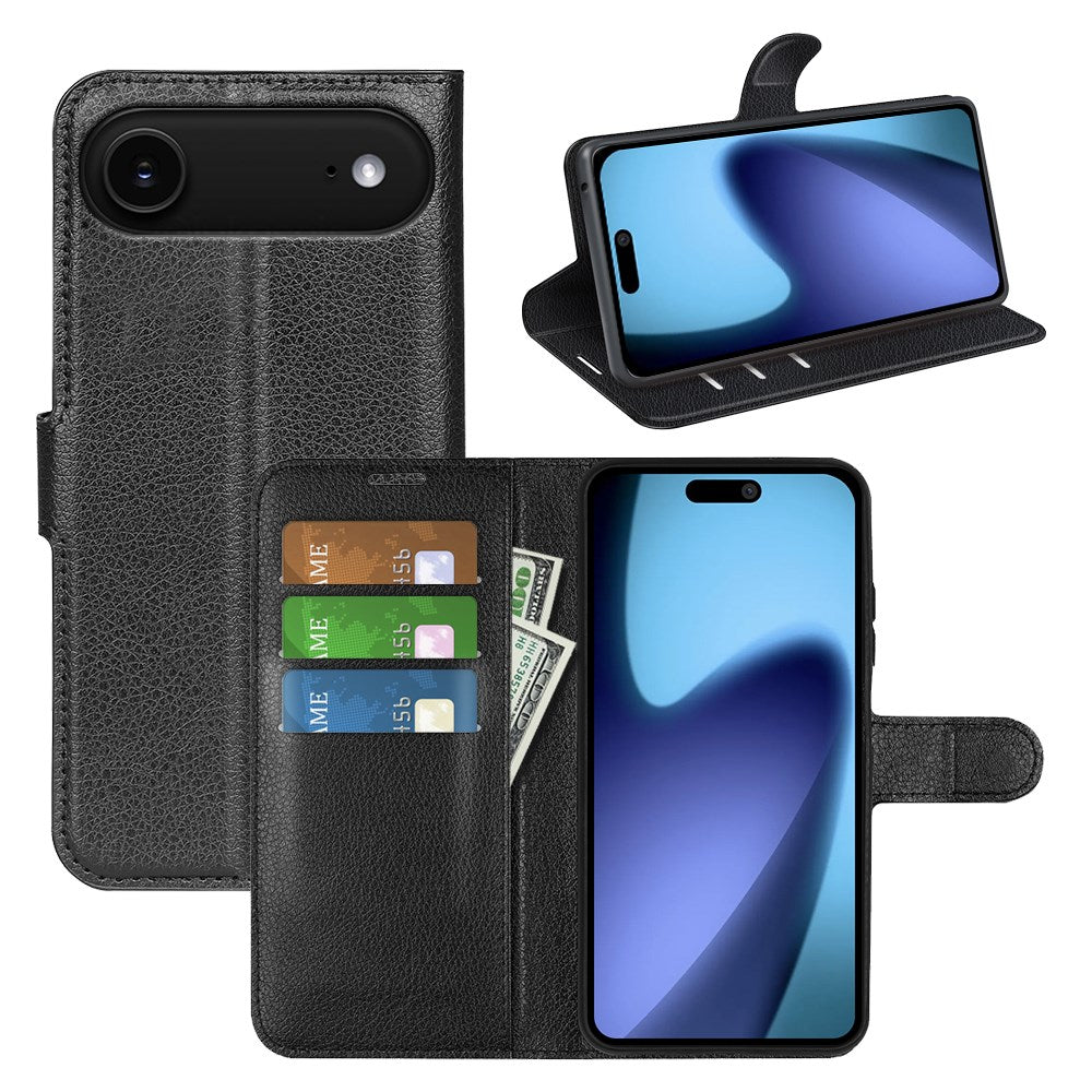 EIDERWOOD iPhone Air Litchi Fodral med Inbyggd Korthållare & Stativfunktion - Svart