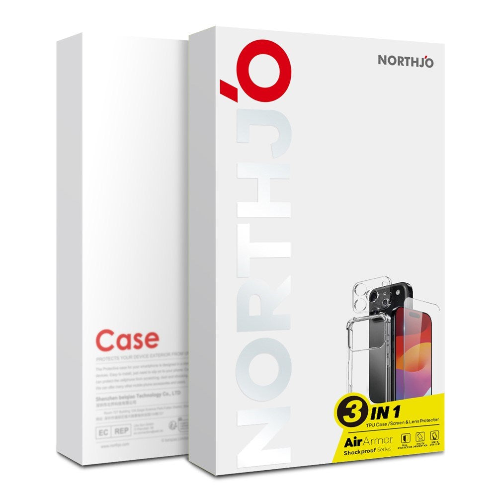 NORTHJO iPhone Air 3-i-1 Skyddspaket m. Stötabsorberande Flexibelt Plast Skal / Härdat Skärmskyddsglas / Kameralinsskyddsglas - Genomskinlig