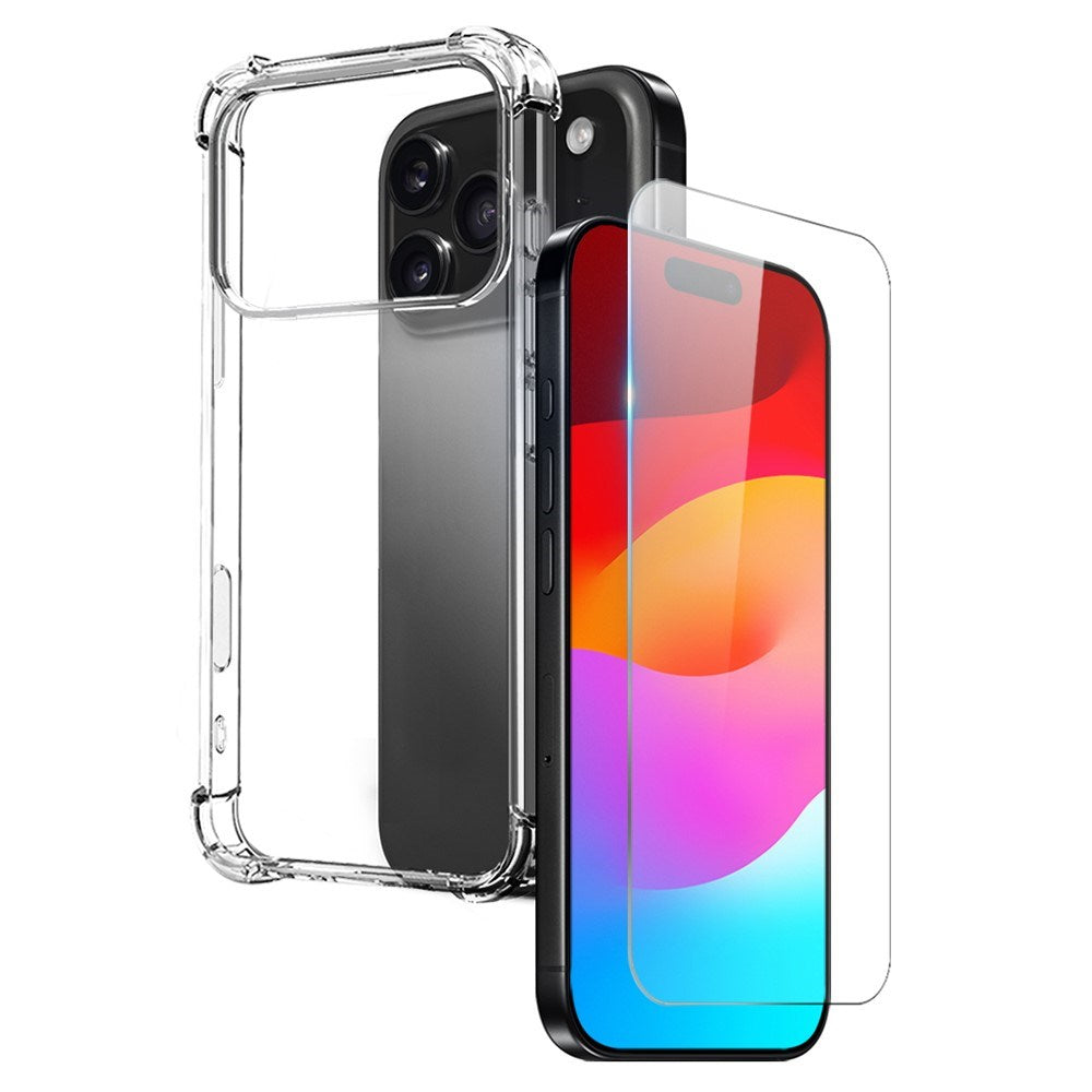 NORTHJO iPhone 17 Pro Max 2-i-1 Skyddspaket m. Stötabsorberande Flexibelt Plast Skal & Härdat Skärmskyddsglas - Genomskinlig