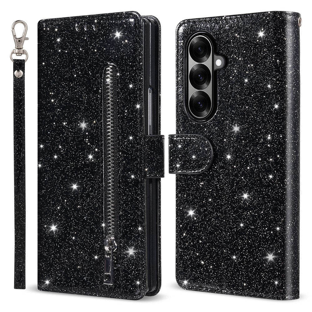 EIDERWOOD Samsung Galaxy Z Fold7 Glitter Fodral m. Plånbok & Rem - Svart