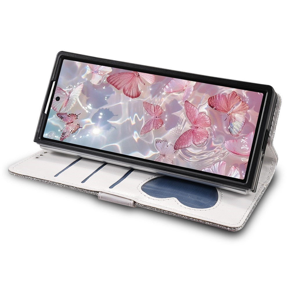 EIDERWOOD Samsung Galaxy Z Fold7 Glitter Fodral m. Plånbok & Rem - Silver