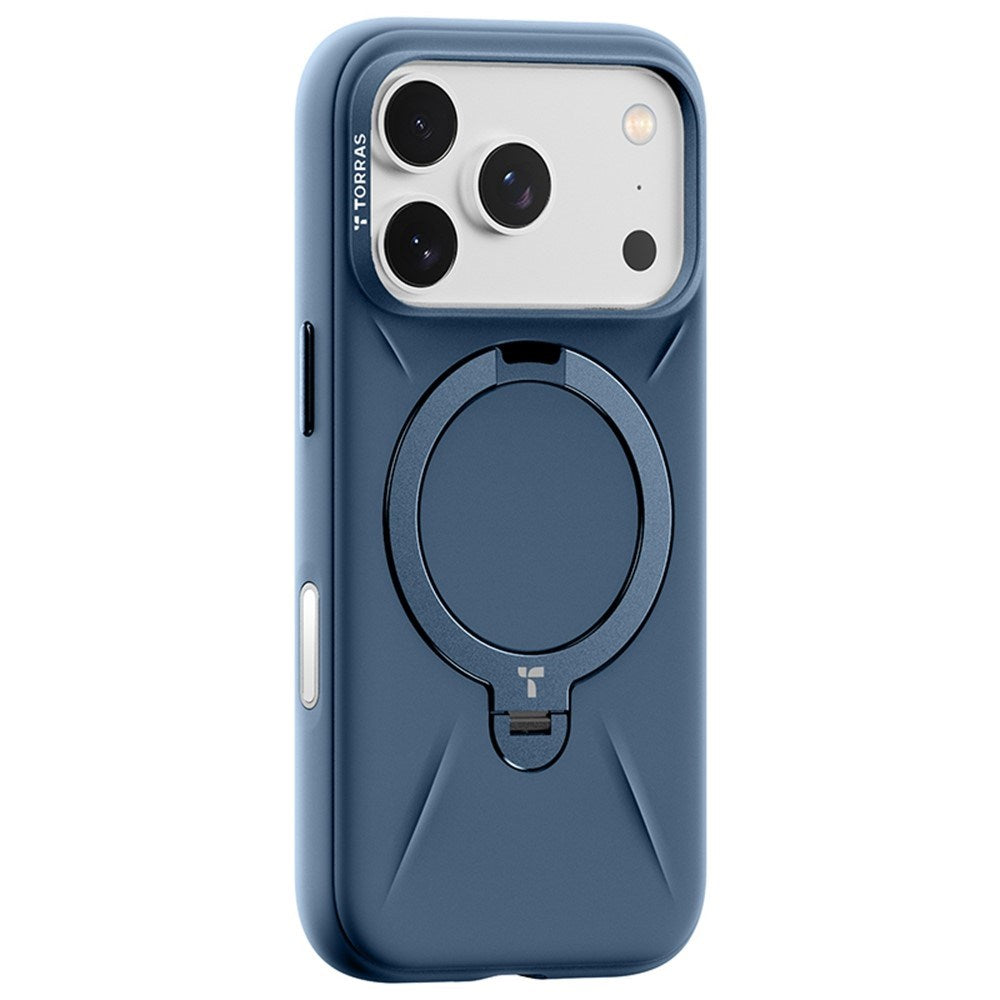 TORRAS iPhone 17 Pro Max Ostand Spin Silikon Skal m. Roterande Kickstand - MagSafe Kompatibel - Blå