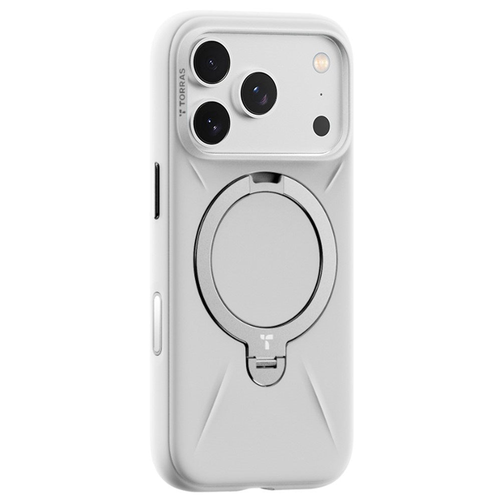 TORRAS iPhone 17 Pro Max Ostand Spin Silikon Skal m. Roterande Kickstand - MagSafe Kompatibel - Vit