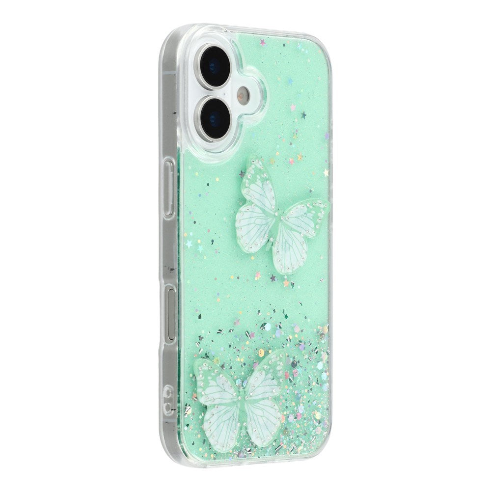EIDERWOOD iPhone 17 Flexibelt Plast Skal med Fjärilar - Genomskinlig / Grön