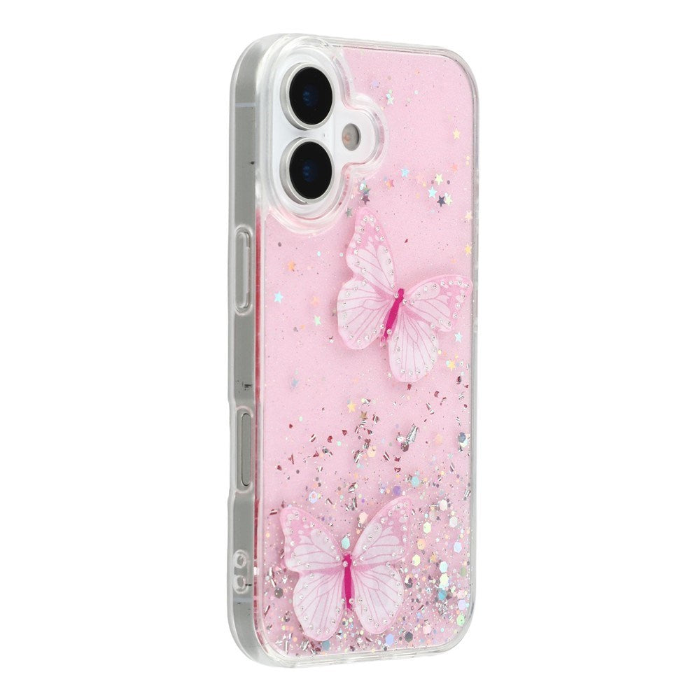 EIDERWOOD iPhone 17 Flexibelt Plast Skal med Fjärilar - Genomskinlig / Rosa