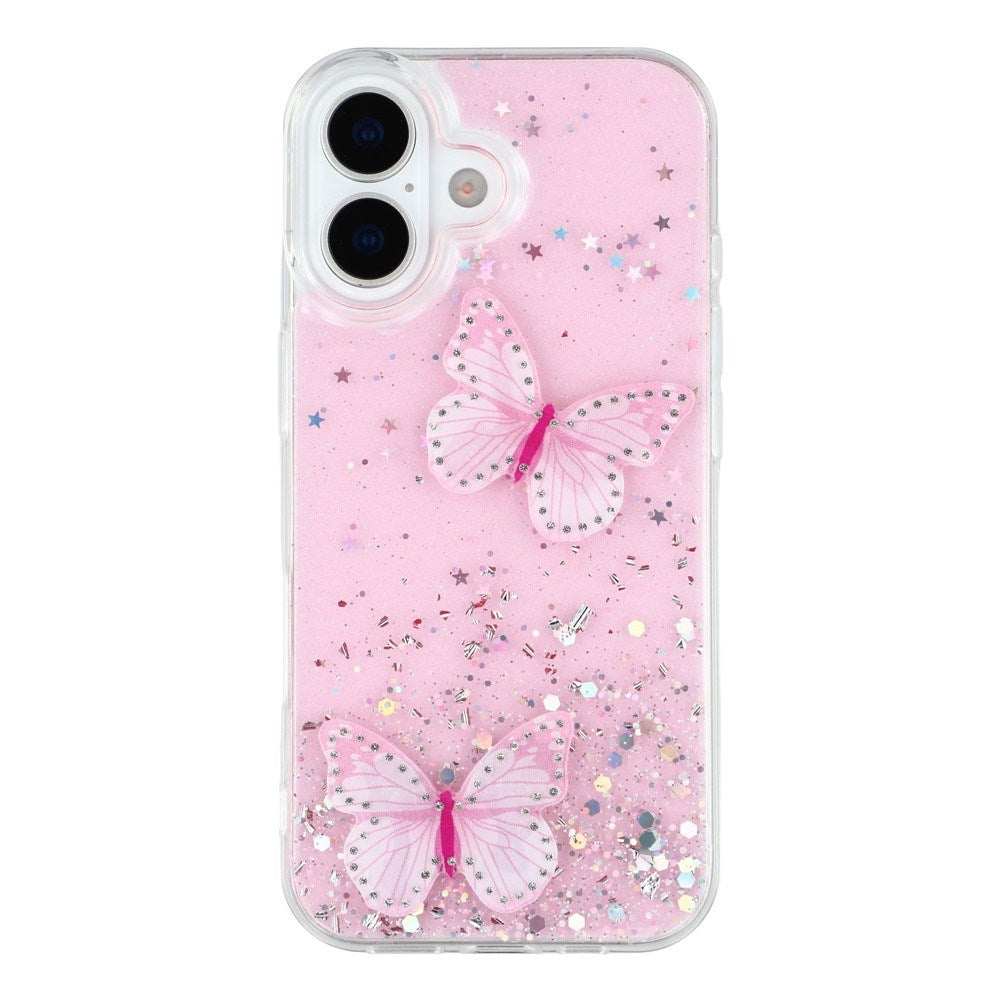 EIDERWOOD iPhone 17 Flexibelt Plast Skal med Fjärilar - Genomskinlig / Rosa