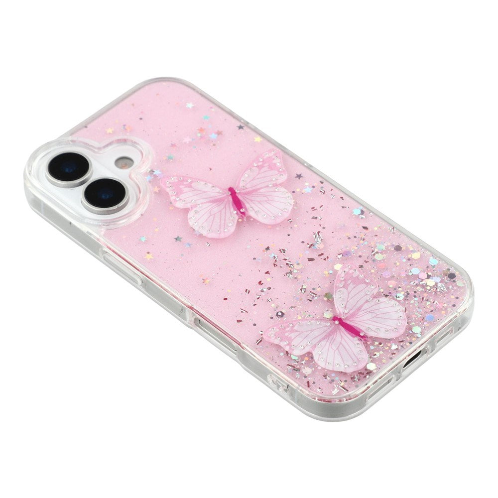 EIDERWOOD iPhone 17 Flexibelt Plast Skal med Fjärilar - Genomskinlig / Rosa