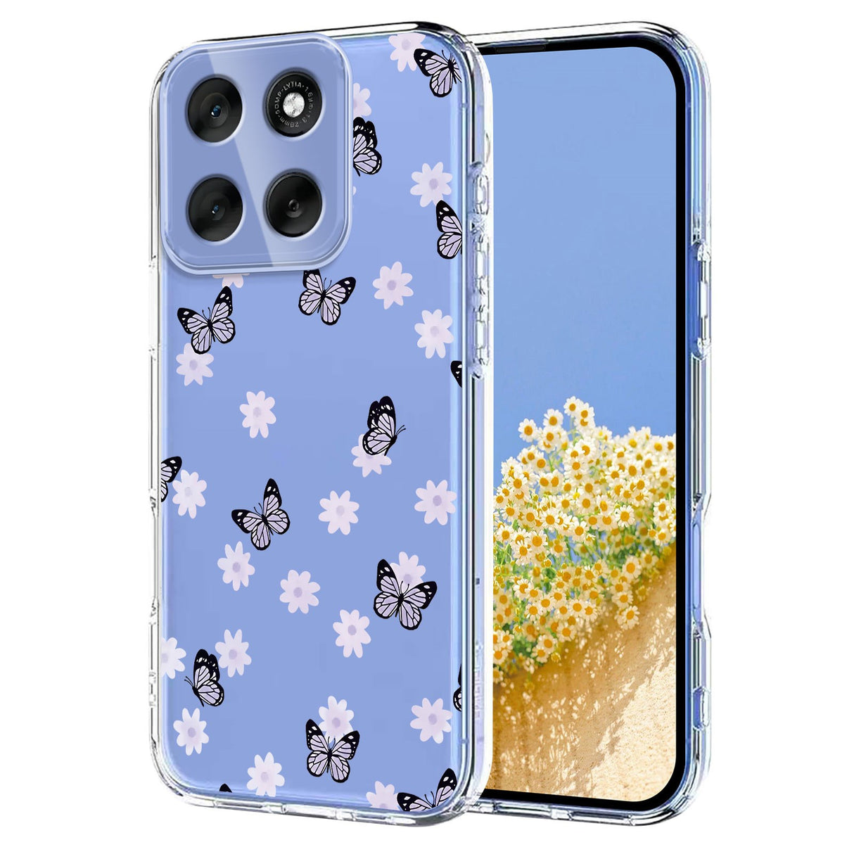 EIDERWOOD Motorola Moto G56 Flexibelt Plast Skal med Blommotiv - Genomskinlig / Fjärilar