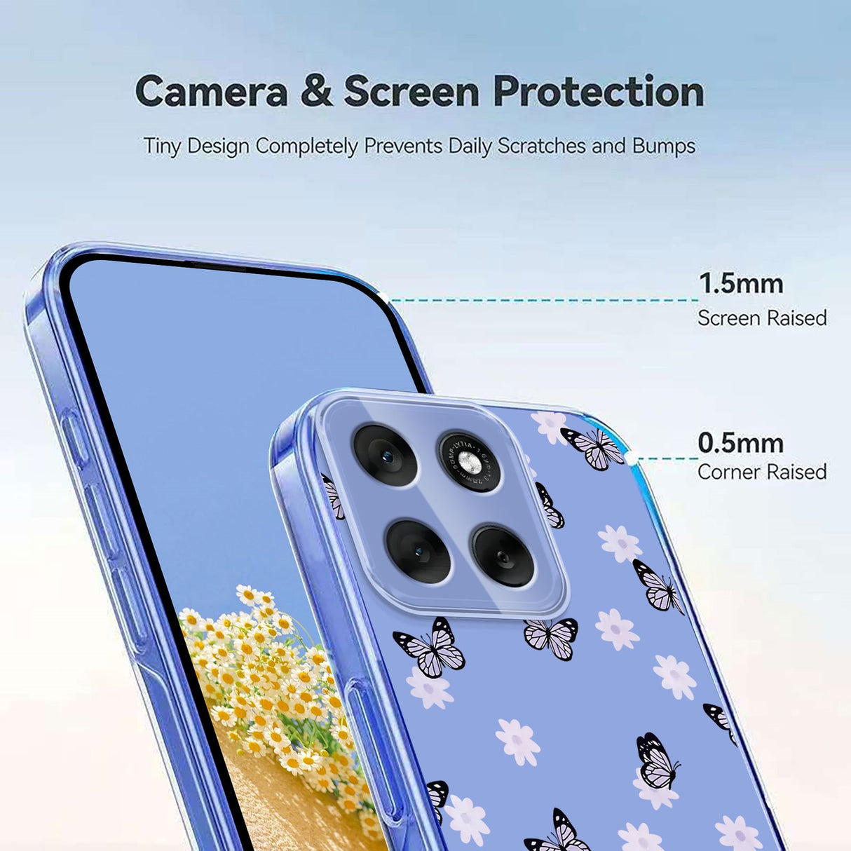 EIDERWOOD Motorola Moto G56 Flexibelt Plast Skal med Blommotiv - Genomskinlig / Fjärilar