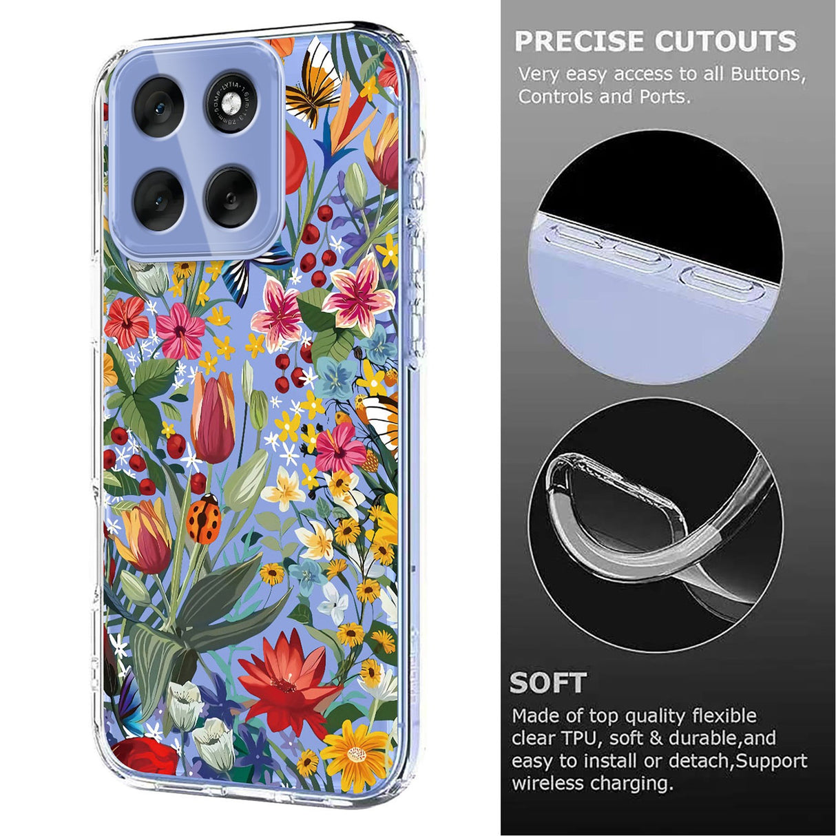 EIDERWOOD Motorola Moto G56 Flexibelt Plast Skal med Blommotiv - Genomskinlig / Liljor