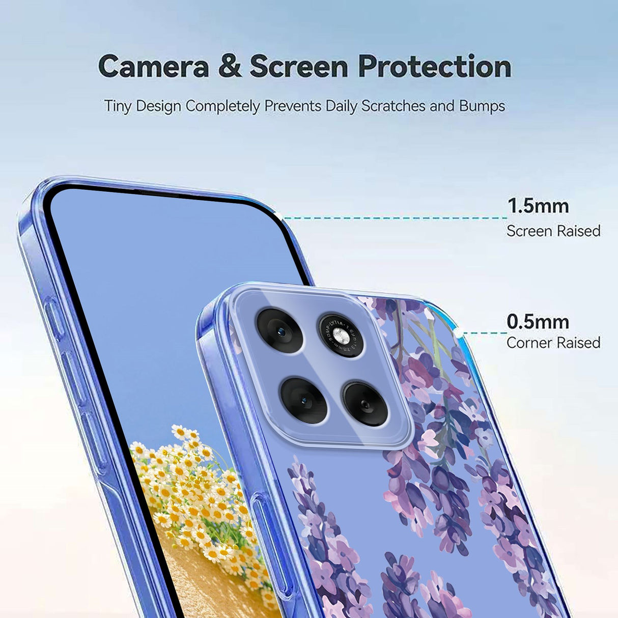 EIDERWOOD Motorola Moto G56 Flexibelt Plast Skal med Blommotiv - Genomskinlig / Blåregn