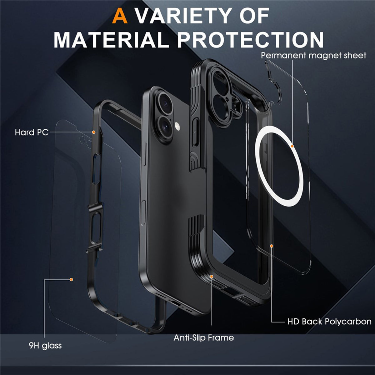 iPhone 17 Hybrid Plast Skal m. Inbyggt Skärmskydd - MagSafe Kompatibel - Transparent / Svart