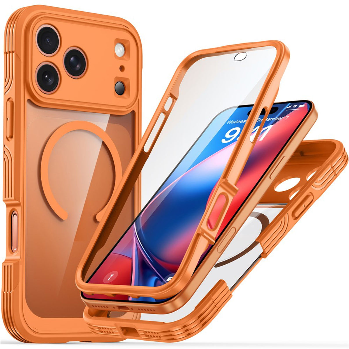 iPhone 18 Pro / 17 Pro Hybrid Plast Skal m. Inbyggt Skärmskydd - MagSafe Kompatibel - Transparent / Orange