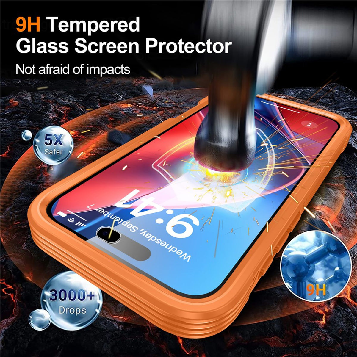 iPhone 18 Pro / 17 Pro Hybrid Plast Skal m. Inbyggt Skärmskydd - MagSafe Kompatibel - Transparent / Orange