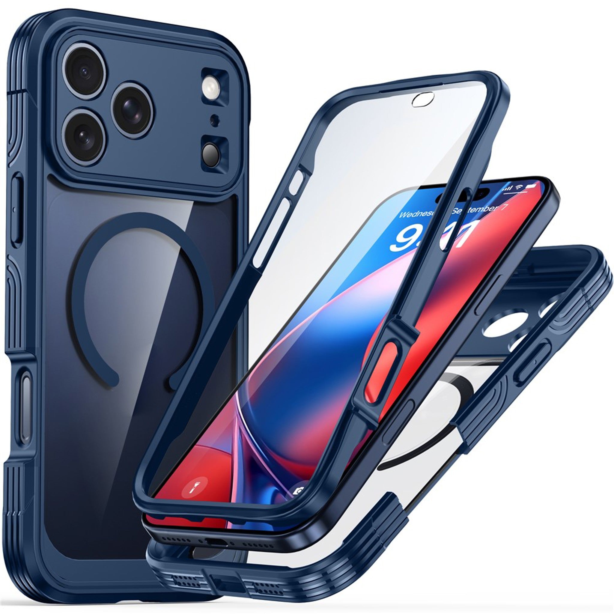 iPhone 18 Pro / 17 Pro Hybrid Plast Skal m. Inbyggt Skärmskydd - MagSafe Kompatibel - Transparent / Blå