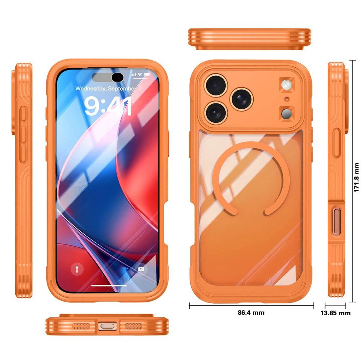 iPhone 18 Pro Max / 17 Pro Max Hybrid Plast Skal m. Inbyggt Skärmskydd - MagSafe Kompatibel - Transparent / Orange