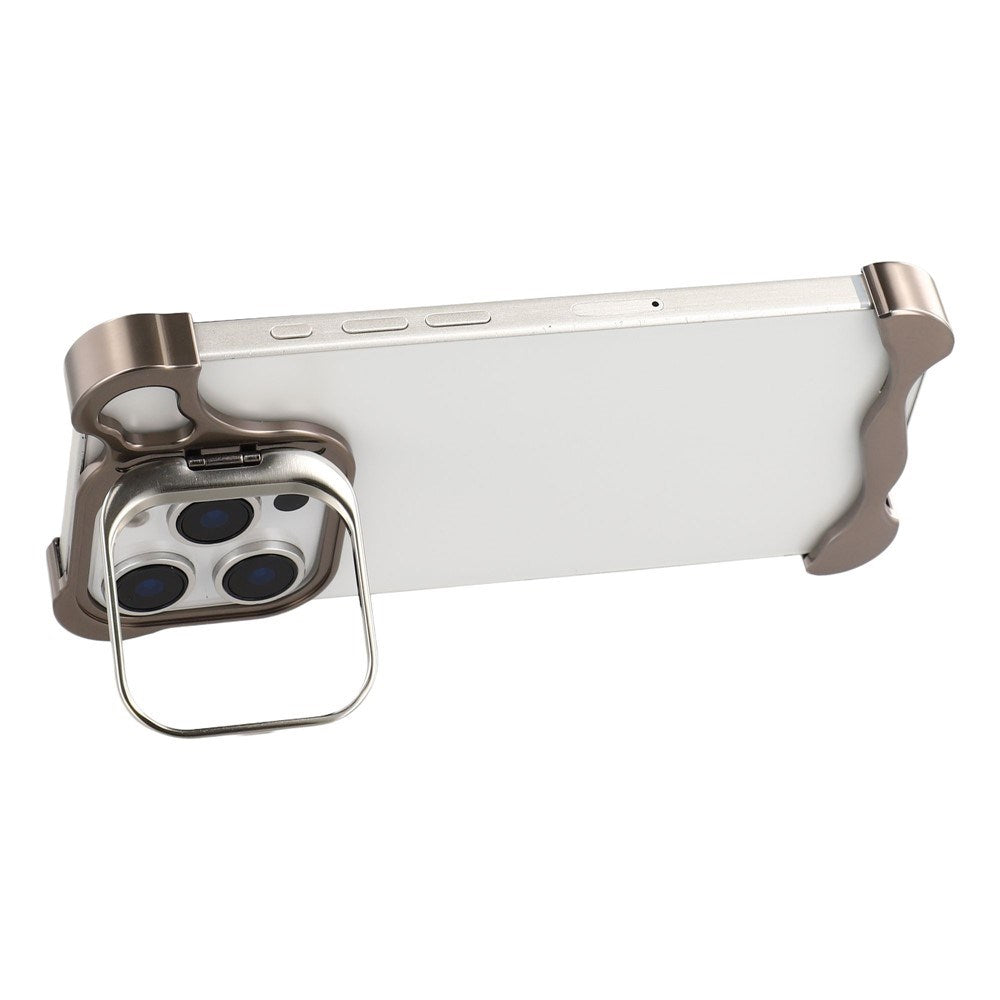 iPhone 16 Pro Tvådelat Metall Bumper Skal m. Stödfunktion & Linsskydd - Titanium