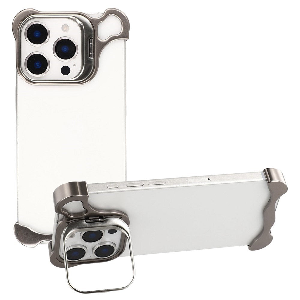 iPhone 16 Pro Tvådelat Metall Bumper Skal m. Stödfunktion & Linsskydd - Titanium