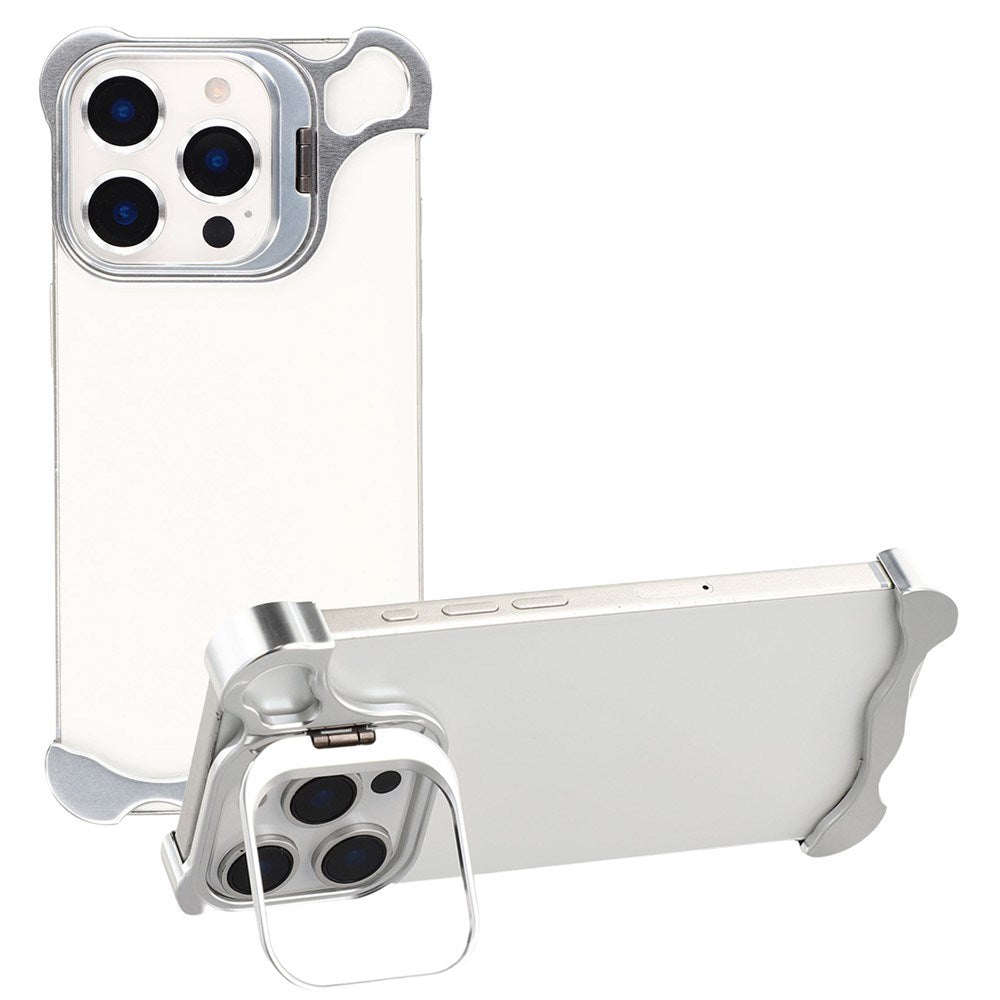 iPhone 16 Pro Tvådelat Metall Bumper Skal m. Stödfunktion & Linsskydd - Silver