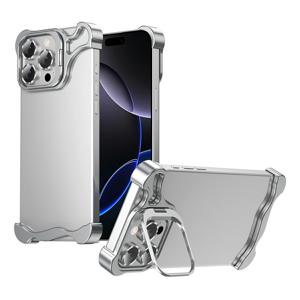 iPhone 16 Pro Tvådelat Metall Bumper Skal m. Stödfunktion & Linsskydd - Silver