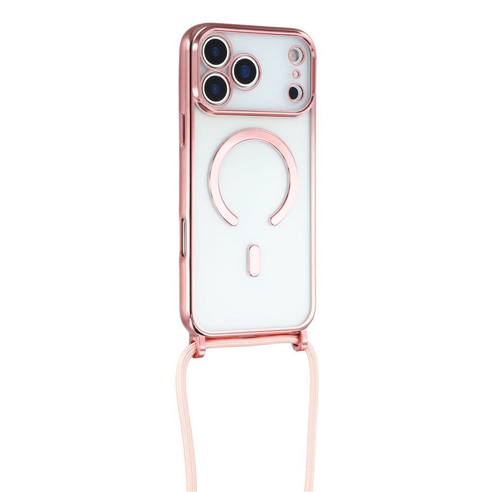 EIDERWOOD iPhone 17 Pro Max Flexibelt Plast Skal med Justerbar Rem - MagSafe Kompatibel - Genomskinlig / Rosa